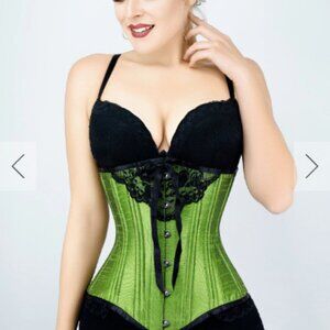 Corset Story GREEN LONGLINE UNDERBUST WITH BLACK BOW AND LACE DETAIL
